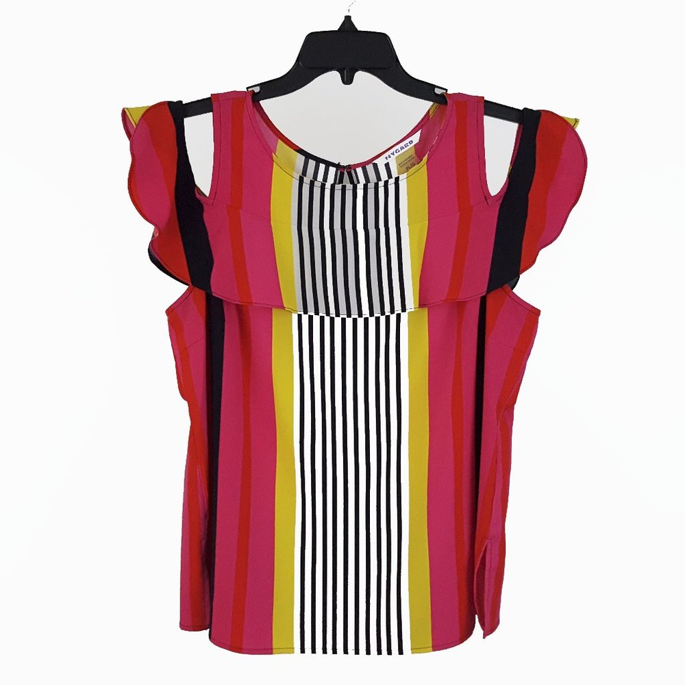 Nygard Open Back Cold Shoulder Blouse Petite Size PL Striped Multicolor